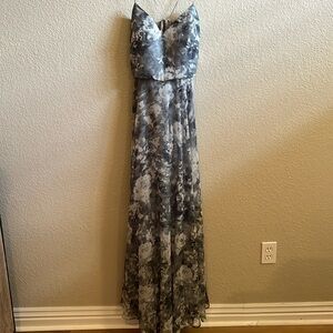 Jenny Yoo Bridesmaid Dress Floral Blue Grey White Size 2